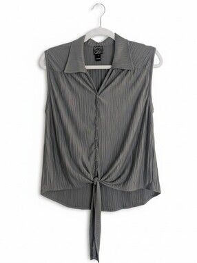 Clara Sun Woo Womens Olive Soft Pleat Knit Sleeveless Tie Front Blouse Top Sz S